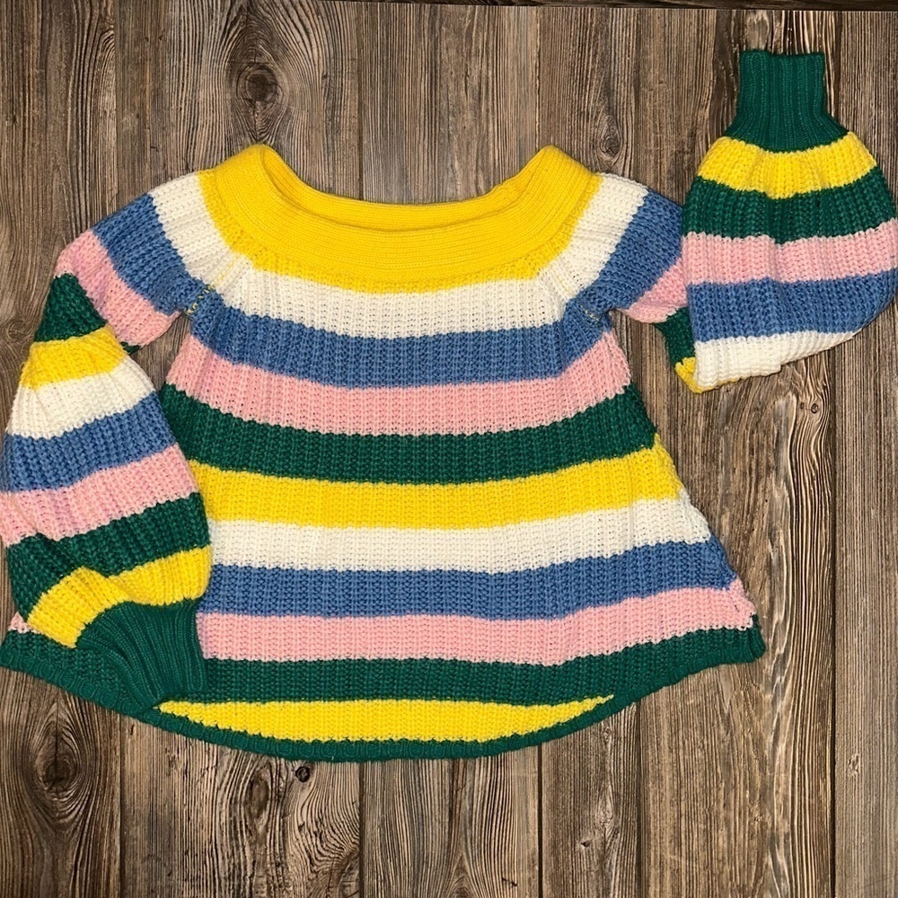 Blue Blush Chunky Knit Balloon Sleeve Sweater